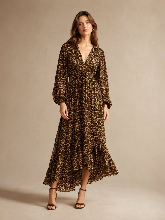 Zimmermann Dresses & Skirts - Zimmermann Leopard Print Silk Maxi Dress Long Sleeve V-Neck XS